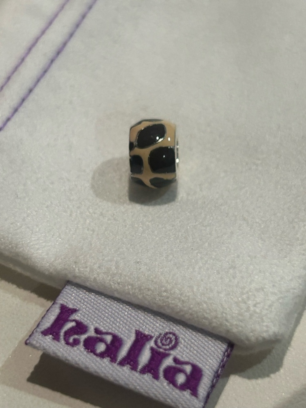 Halia Retired "Leopard" Bead Charm in Beige and Black - Sterling Silver